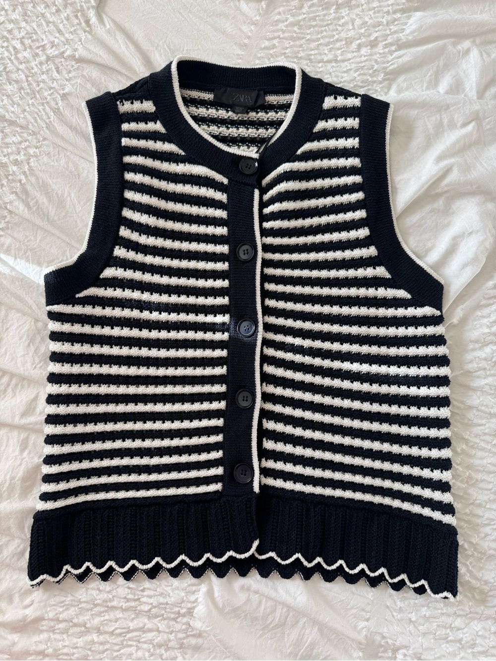 Navy and White Striped Knit Vest - Zara